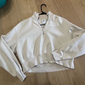 Nike Women's Off-White Cropped Half-Zip Sweatshirt